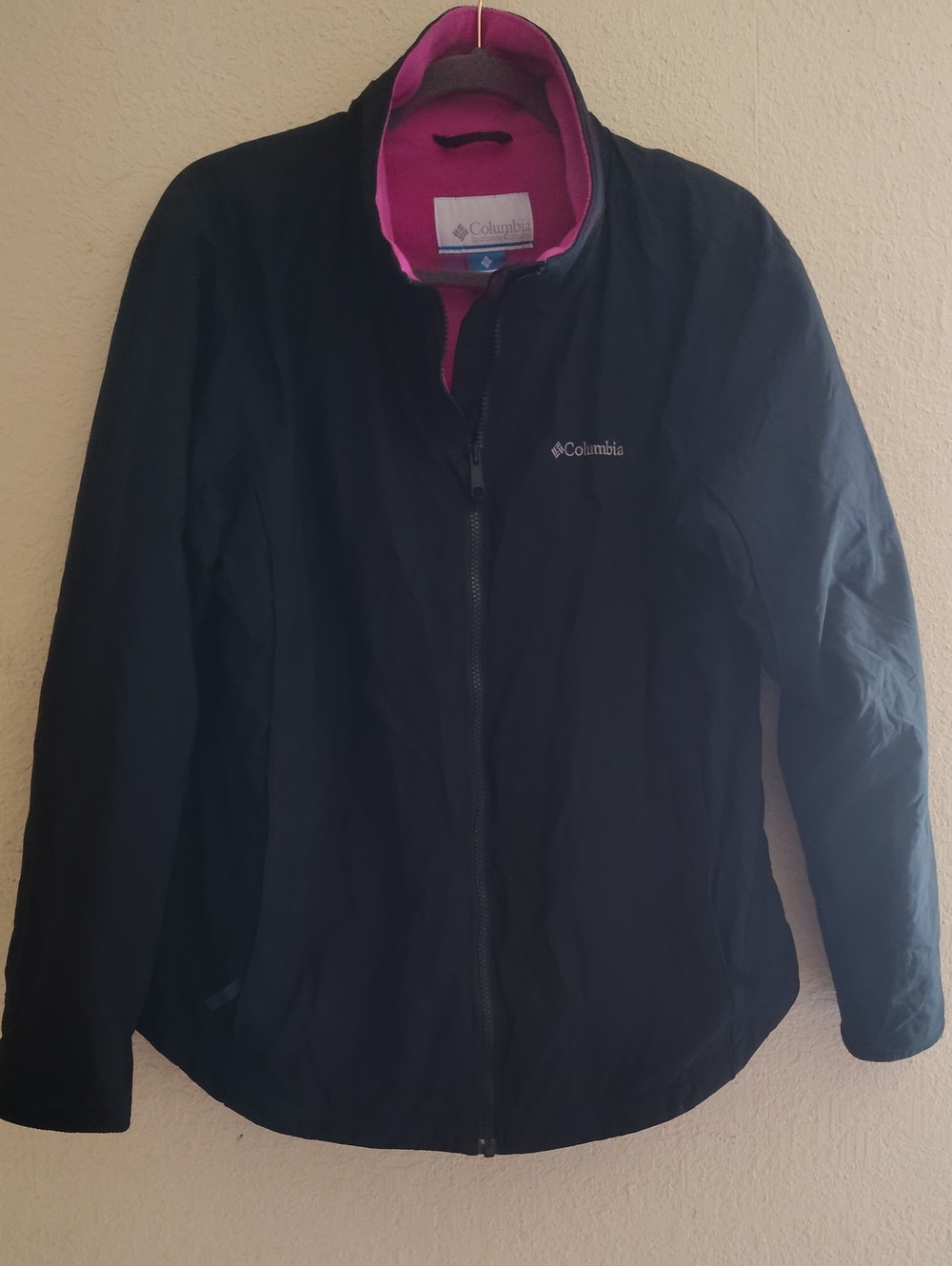 Women's Black Columbia Jacket w/ Pink Fleece Lining Size Large VGC